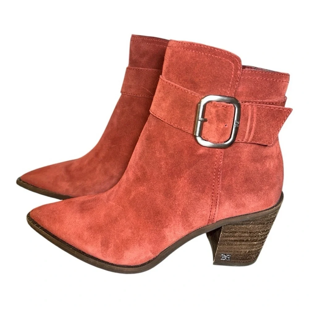 SAM EDELMAN Women's Leonia Block Heel Booties In Spiced Mahogany Suede Size 7.5
